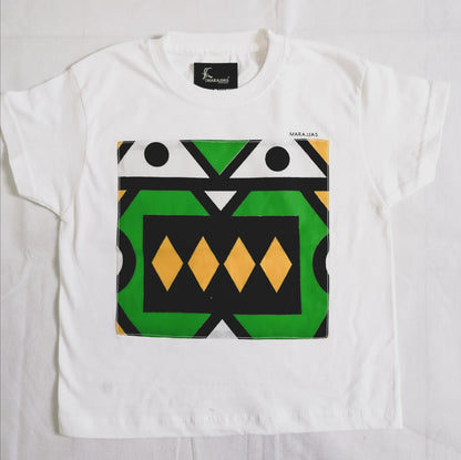 Kids T-shirt in White with green Samakaka - MARAJJAS