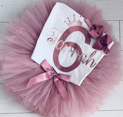 Crown Personalised Girls Birthday T-Shirt & Tutu Skirt Outfit Set - MARAJJAS